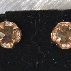 Levian 14 kt Rose Gold Chocolate Quartz and Vanilla Diamonds Earrings